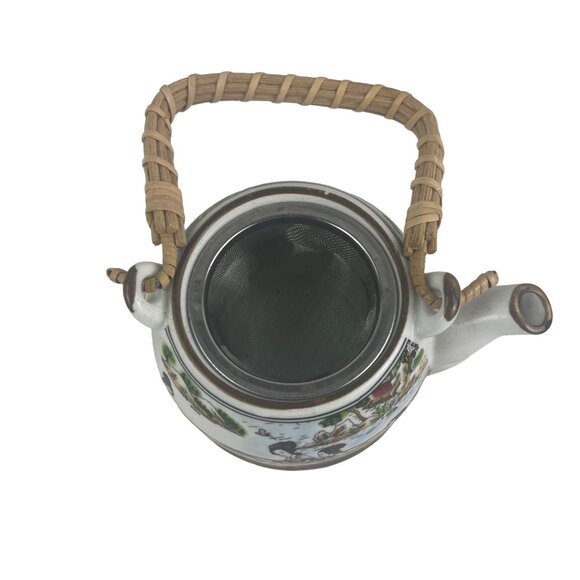 Vintage Hand-Painted Porcelain Teapot With Wicker Handle & Lid - Picture 7 of 8